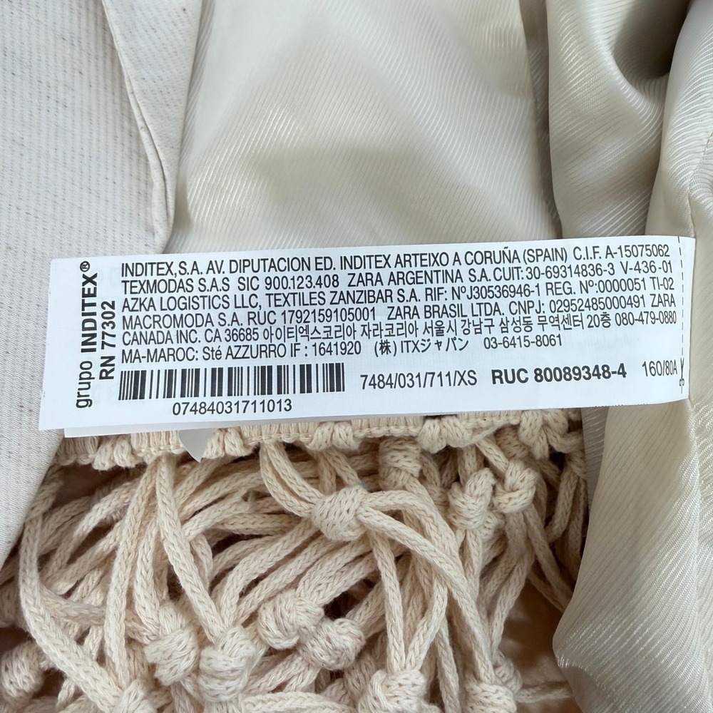 ZARA Women XS Ecru Cream Cropped Macrame Fringe Blazer Jacket - Picture 8 of 10